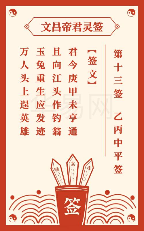 文昌帝君灵签 第13签