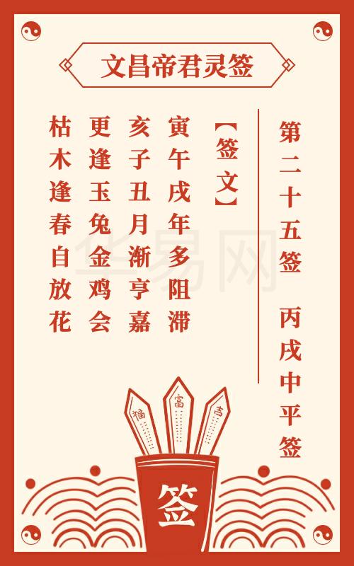 文昌帝君灵签 第25签