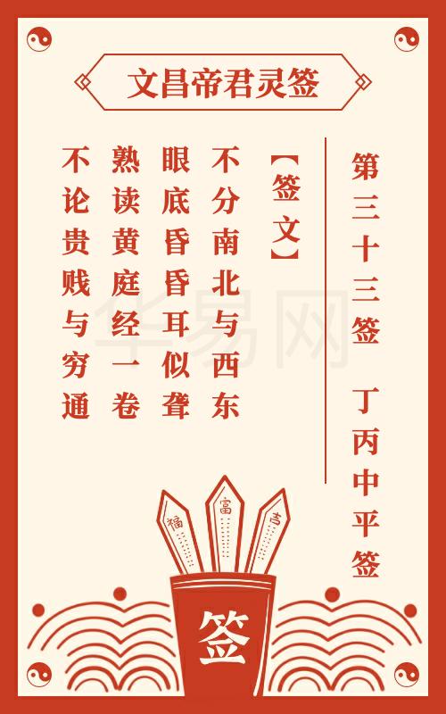 文昌帝君灵签 第33签