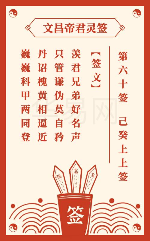 文昌帝君灵签 第60签