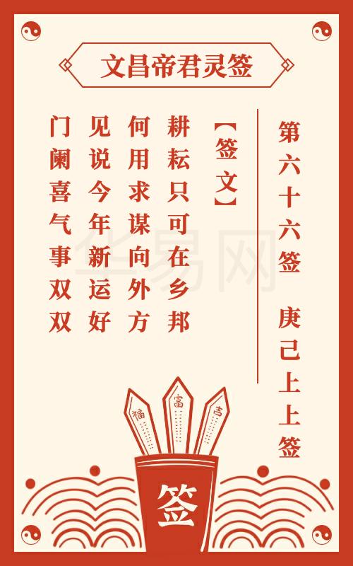 文昌帝君灵签 第66签