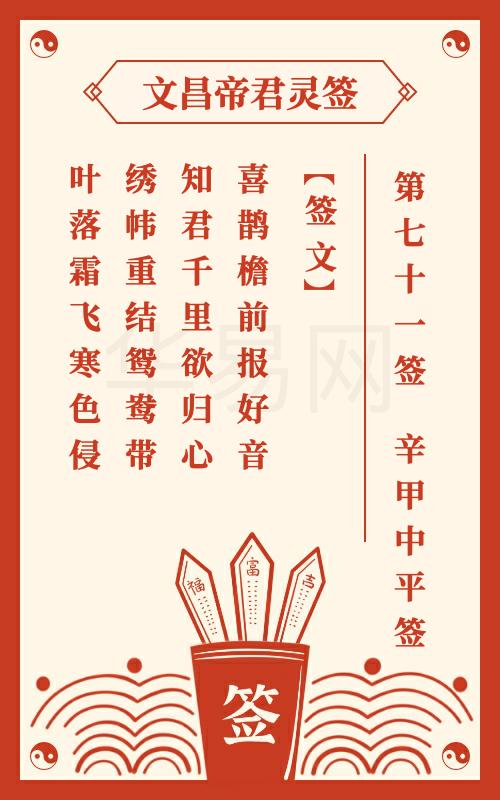 文昌帝君灵签 第71签