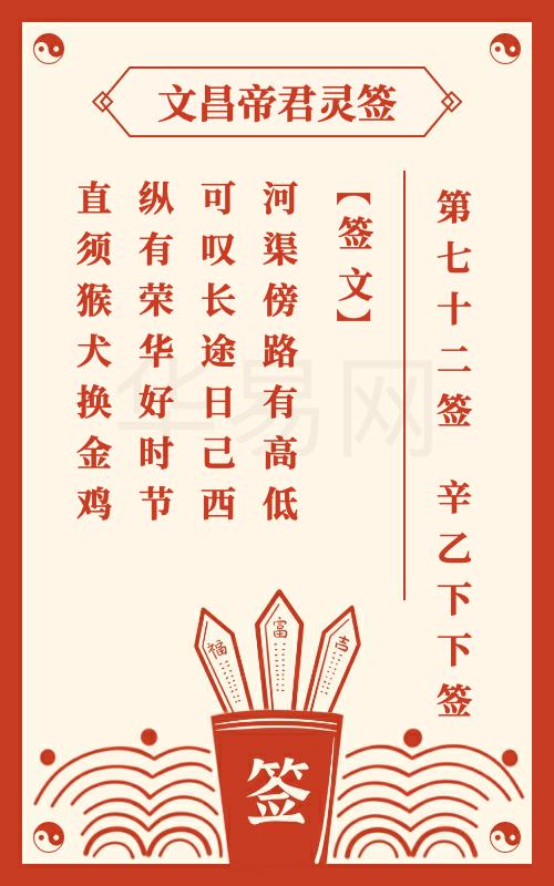 文昌帝君灵签 第72签
