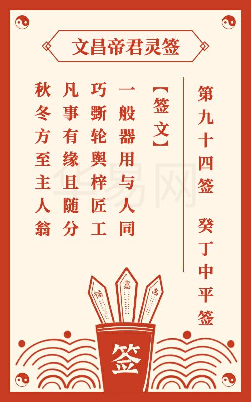 文昌帝君灵签 第94签